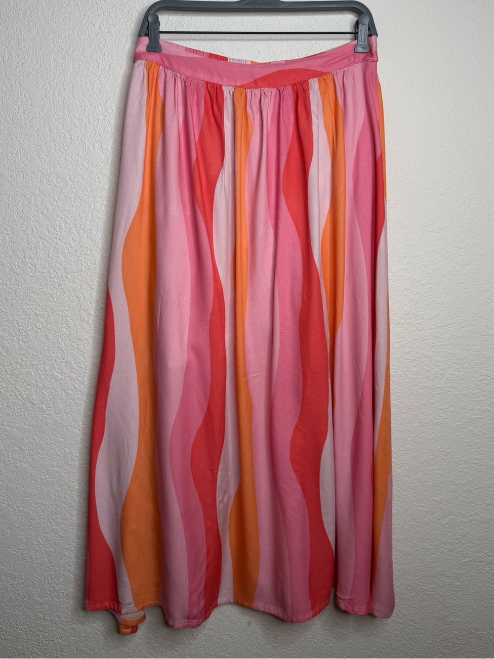 AND Studio Wave Print Maxi Skirt | Viscose | Lined | Elastic Waist | Size 32 S/M